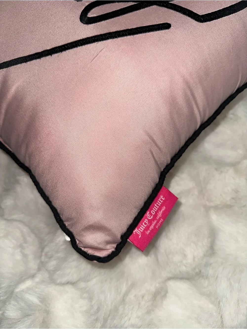 Juicy Couture Pink Pillow with Black Heart Script